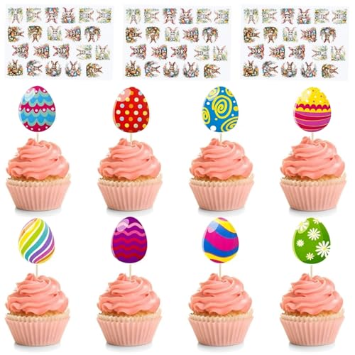24 Stück Tortendeko Ostern, Cupcake-Eier-Dekorationen, Geburtstagstorte Topper, Deko für Cupcake mit 4 Aufkleber Kucheneinsatz Dessert Deko für Geburtstags Frühlings Mottoparty Osterkuchen Dekoration 24 Stück Tortendeko Ostern, Cupcake-Eier-Dekorationen, Geburtstagstorte Topper, Deko für Cupcake mit 4 Aufkleber Kucheneinsatz Dessert Deko für Geburtstags Frühlings Mottoparty Osterkuchen Dekoration von Tokaneit