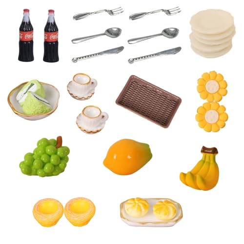 26 Stück Miniatur Essen und Trinken, Harz Lebensmittel Spielzeug Set, Mini Lebensmittelmodell, Puppenhaus Küche Mini Essen, Miniatur Lebensmittel Puppenhaus Zubehör, Miniatur Küche Zubehör 26 Stück Miniatur Essen und Trinken, Harz Lebensmittel Spielzeug Set, Mini Lebensmittelmodell, Puppenhaus Küche Mini Essen, Miniatur Lebensmittel Puppenhaus Zubehör, Miniatur Küche Zubehör von Tokaneit