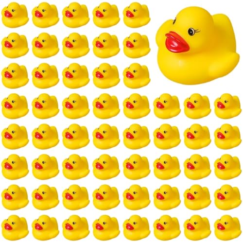 60 Stück Badeente Gummiente Quietscheente Badespielzeug für Kinder Float and Squeak Mini Gelbe Ente Badewannenspielzeug für Dusch Geburtstags Partyartikel von Tokaneit