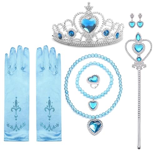 7 tlg Eiskönigin Kostüm Accessoires, Prinzessin Schmuck Set, mit Krone, Zauberstab, Zubehör zum Anziehen Prinzessin Zubehör Diadem von Tokaneit