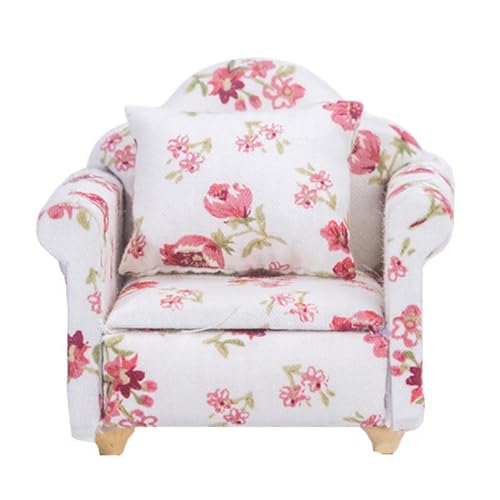 Miniatur Möbel Couch, Puppenhaus Sofa, Mini Sessel, 1/12 Miniatur Sessel, Sessel Modell DIY, Puppenhaus Miniatur Möbel, Zubehör Blumenmuster Mini Möbel Sofa Set mit Rückenkissen von Tokaneit
