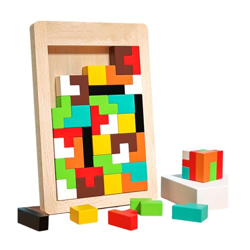 Holz Puzzle,Montessori Spielzeug ab 3-7 Jahre,2 in 1 Holz Tangram Puzzle Set,Puzzle Tetris Spiel Kinder,Holzpuzzle Box Gehirn Spiel Baustein Intelligenz pädagogisches Geschenk für Kleinkinder von Tokaneit