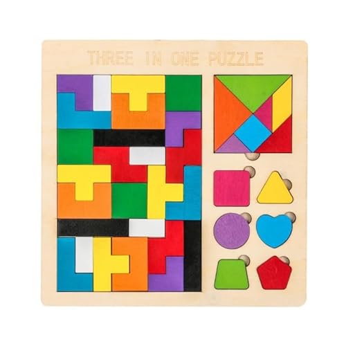 Tetris Holzpuzzle, 3D Holz-Puzzle, Tetris Holzpuzzle 3 in 1, Tangram Puzzle, Holzpuzzle Box Gehirn Spiel Baustein Intelligenz pädagogisches Geschenk für Kleinkinder von Tokaneit