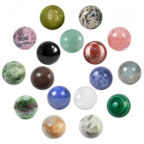 Tokaneit 17 Stück Kristallmurmeln, Kristallperlen, Edelstein Mix Perlen Set, Natürliche Edelstein Perlen mit Einzigartigen Mustern, Perfekt für Kinderspiele, Deko & DIY-Projekte, Mischfarben, 16mm von Tokaneit