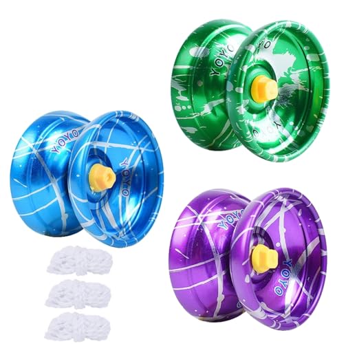 Tokaneit Anfänger JoJo Spielzeug, Aluminiumlegierung YoYo, Responsive Yoyo 3 Stück, Professioneller Yo-Yo-Ball, Konzipiert für Anfänger und Geeignet für Kindergeburtstagsgeschenke (Blau Grün Violett) von Tokaneit