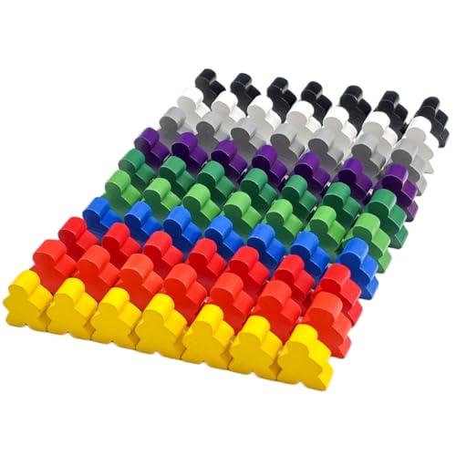 Tokaneit Halmakegel aus Holz, Bunte Spielfiguren, Spielfiguren aus Holz für Brettspiele, 54 Stück Holzpuppen Spielfiguren und 4 Stück Würfel aus Holz, Spielfiguren Für Brettspiele (2 x 2.3 x 0.9 cm) von Tokaneit