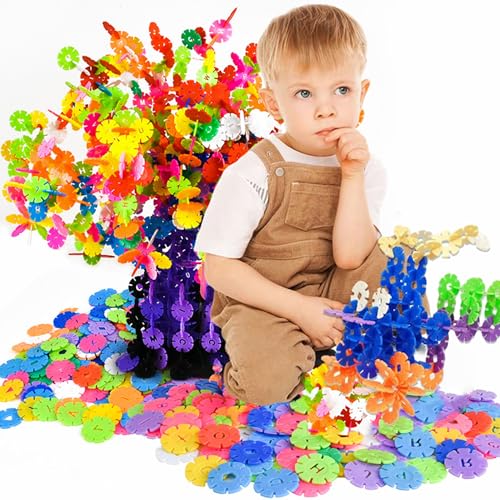 Tokaneit 200 Stück Schneeflocken-Bausteine, Kinder-Bausteine, Steckbausteine, Konstruktionssteckspiel mit farbigen Kunststoffelementen, Tolles Lernspielzeug für Jungen und Mädchen von Tokaneit