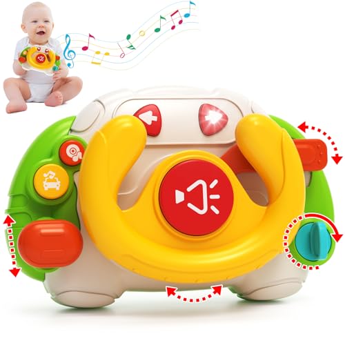 Montessori Busy Board ab 1 Jahr - Baby Spielzeug ab 6 Monate,Cartoon Auto Lenkrad Kinder Spielzeug,Montessori Spielzeug ab 1-3 Jahre mit Musik & Licht,ernspielzeug Baby Geschenk Jungen Mädchen von Tokiyis