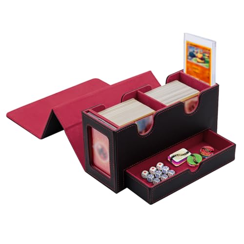 Tolesum Doppelschicht Card Deck Box für MTG,Gathering Kartenbox mit Schaufenster und Würfelfach PU Leder Starkes Magnetic Sammelkarten Box Kompatibel Magic Commander TCG Karten-Schwarz Rot Tolesum Doppelschicht Card Deck Box für MTG,Gathering Kartenbox mit Schaufenster und Würfelfach PU Leder Starkes Magnetic Sammelkarten Box Kompatibel Magic Commander TCG Karten-Schwarz Rot von Tolesum