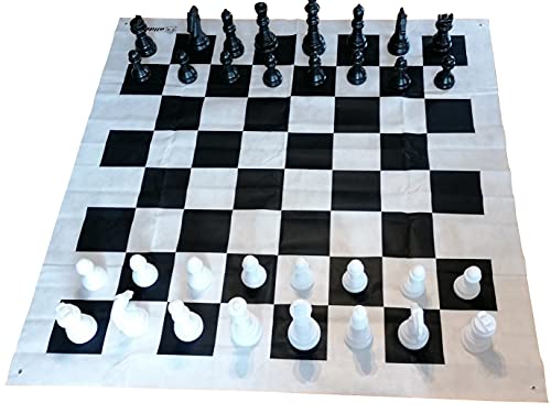 TollesfürKinder - Garten Schach, Outdoor Schachspiel, Gartenschach mit 32 Schachfiguren, Riesenschach mit Tragetasche, große Spielfeld Matte mit Schachbrett Muster von TollesfürKinder