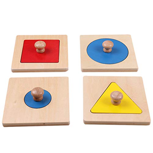 Tomaibaby 4 Stücke Geometrische Puzzle Board Montessori Mehrere Form Puzzle Knopf Holz Puzzle Vorschule Lernmaterial Spielzeug Pädagogisches Spielzeug von Tomaibaby