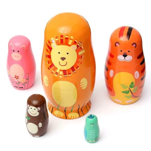 Tomaibaby 5Pcs Holz Matroschka Puppen Figuren Holz Tiere Russian Nesting Dolls Handwerk Matroschka für Hochzeit Geschenke Hause Dekoration von Tomaibaby