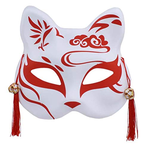 Tomaibaby Fuchs Cosplay Maske Japanischen Stil Kabuki Kitsune Kostüm Masken Leuchten Halbgesicht Maskerade Venezianische Maske für Maskerade Halloween Tanzparty von Tomaibaby