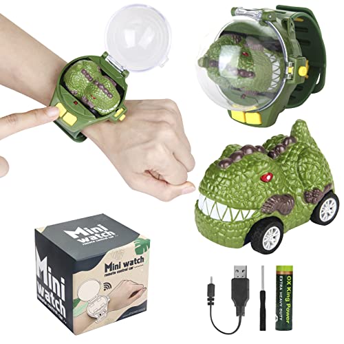 Mini Fernbedienung Auto Uhr Halloween Spielzeug für Kinder,2.4 GHz abnehmbare Rennwagen Armbanduhr Spielzeug mit USB-Aufladung Nette Weihnachten Ostern Cartoon RC Kleines Auto Outdoor,Dinosaurier von Tomatong