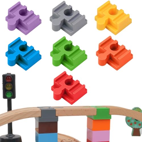 Tomedeks 7 Stück Kunststoff-Zugschienen-Zubehör, 3,8 x 2,3 x 2 cm, Schienenverbindung, Schienenadapter, kompatibel mit den meisten großen Holzeisenbahnmarken Duplo/Brio (7 Farben, D) von Tomedeks