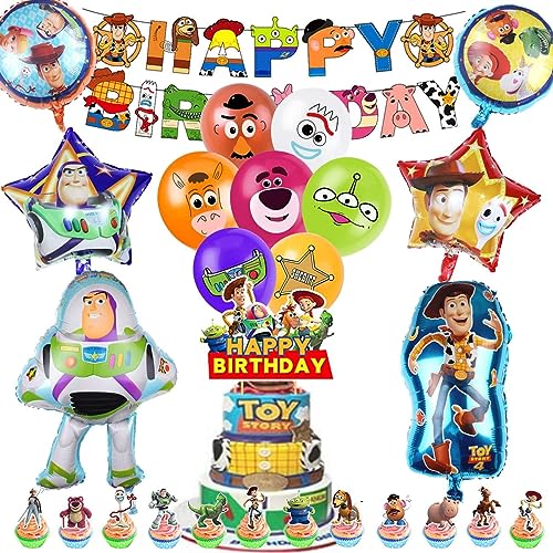 Geburtstagsparty Dekoration-Tomicy 34 Stück Partyzubehör Happy Birthday Banner Kuchen Deko Latexballons Runden Folienballons aus Aluminium für Kinder von Tomicy