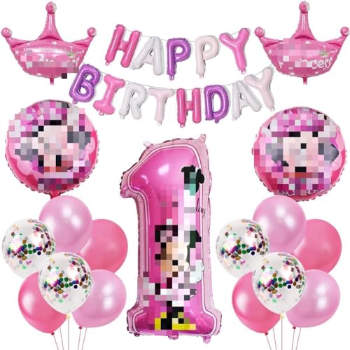 Party Dekoration-Tomicy 18 Stück Luftballons 1 Geburtstag Happy Birthday Ballon Banner Rosa Latexballons Konfetti Luftballons für Geburtstag Baby Shower Party Supplies von Tomicy