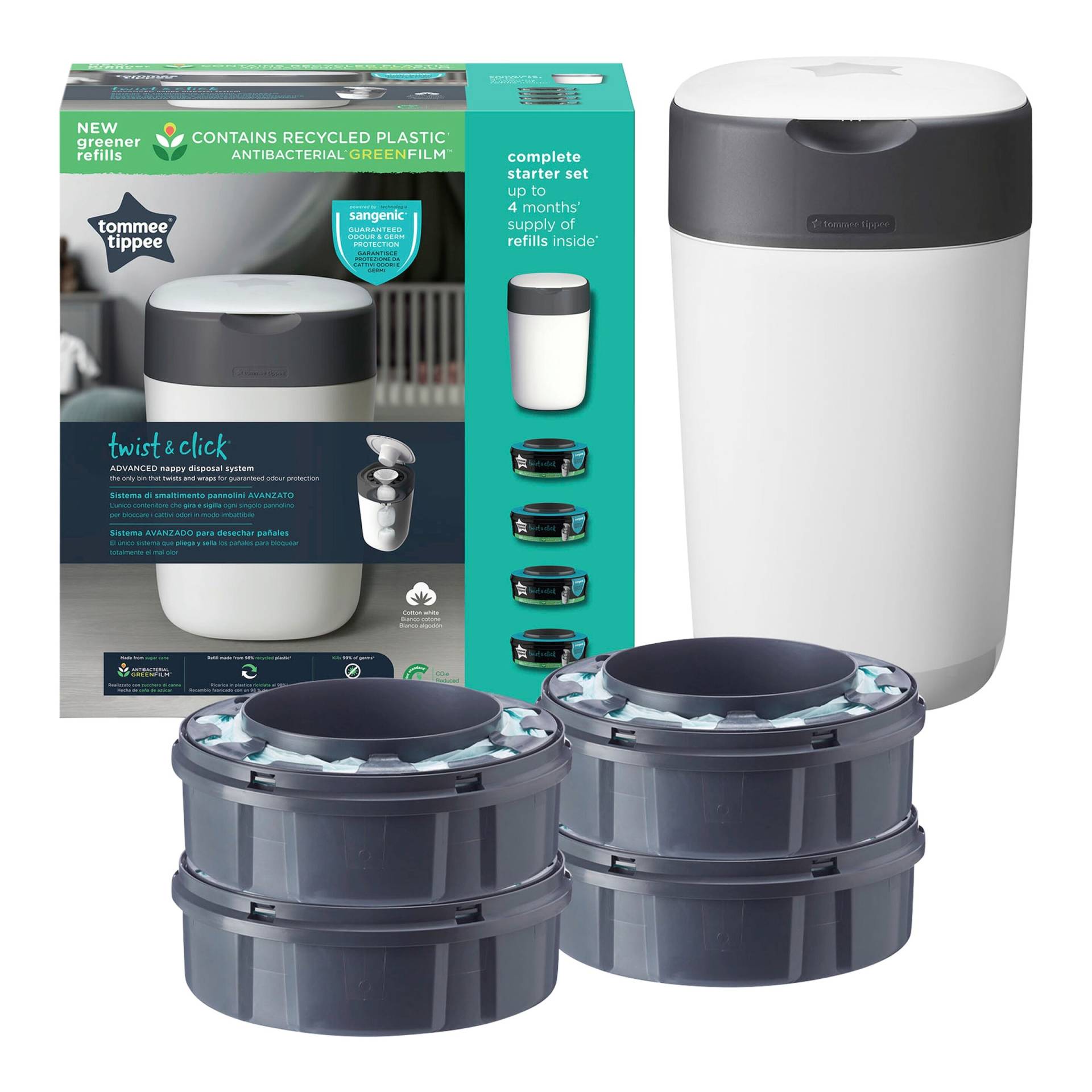 Tommee Tippee Sangenic Windeleimer Twist & Click inklusive 4er-Pack Nachfüllkasetten von Tommee Tippee