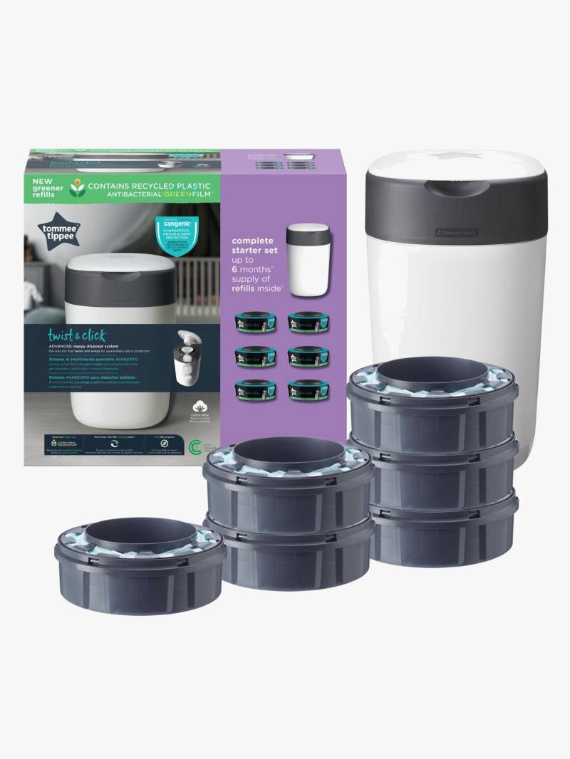 Tommee Tippee Twist &  Click Sangenic Windeleimer inkl. 6er-Pack Nachfüllpackung, White von Tommee Tippee