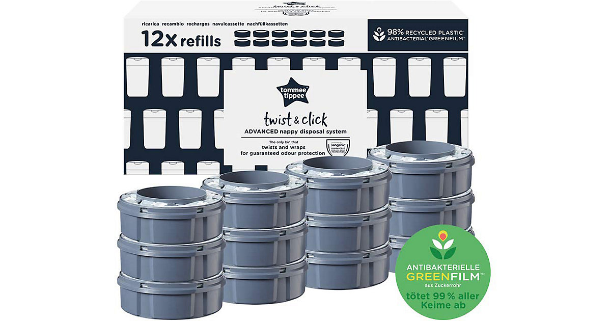 Twist and Click Advanced Windeleimer Nachfüllkassetten 12er-Set, FFP grau Twist and Click Advanced Windeleimer Nachfüllkassetten 12er-Set, FFP grau von Tommee Tippee