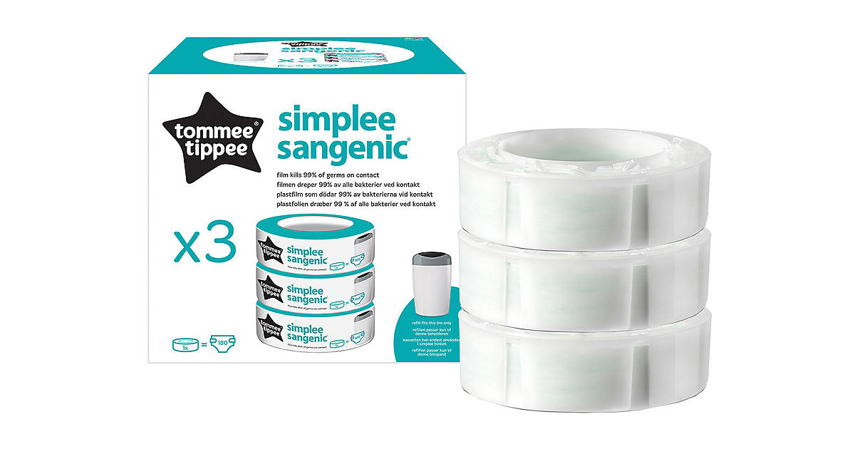 simplee sangenic Windeleimer 3er-Packung Nachfüllkassetten transparent simplee sangenic Windeleimer 3er-Packung Nachfüllkassetten transparent von Tommee Tippee