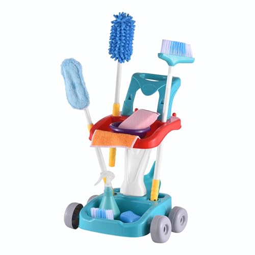 Tomvorks 12-in-1-Kinderreinigung Spielzeugset mit Wagenbesen Dustpan Mop-Sprühflasche für Kleinkinder Alter 3+ Tat, DASS Realistische Reinigungswerkzeuge Bildungsgeschenk Spielen (-1) von Tomvorks