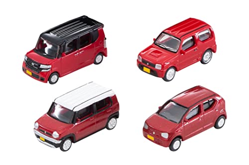 TomyTEC 323679 Car-Collection, 4X Honda/Suzuki, rot 1:150 Spur N von TomyTEC