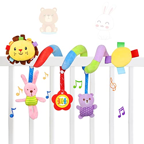 TonStyle Babyschale Spielzeug, Activity Spirale Löwe Kinderwagen Spielzeug zum Fühlen und Greifen-Babyspielzeug für Bett, Laufstall, Autositz-Motorikspielzeug für Babys und Kleinkinder ab 0+ Monaten von TonStyle