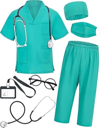 TonStyle Kinder Arzt Kittel Set, Unisex Arzts Outfit für Partys, Rollenspiel-Halloween-Kostüme für Kinders, OP-Arzt mit Zubehör für Kinder von 3–10 Jahren (M) von TonStyle