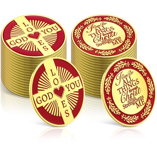 Tondiamo 10 Stück christliche Herausforderungsmünzen Bulk God Loves You Münzen Bibelvers Schrift Vergoldete Taschenbibelversen Geschenk Philipper 4:13 Christliche religiöse Geschenke für Frauen Männer von Tondiamo