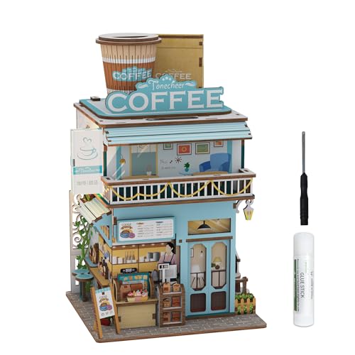Tonecheer 3D Holz Modell Puzzle DIY Kit Spielzeug für Erwachsene Jugend Kinder Handwerk Luftschiff Auto Deckel Öffnung Desktop Lagerung Haus Geburtstagsgeschenk(Cape Coffee Shop) von Tonecheer