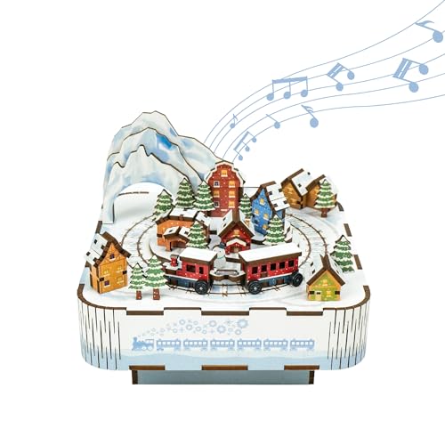 Tonecheer Spieluhr Holz 3D Puzzle, DIY Modellbausatz für Erwachsene, Drehbare Musikbox, Holzpuzzle Geschenke zur Hausdekoration Geschenk für Geburtstag Weihnachten Teenage(Schneezug) von Tonecheer