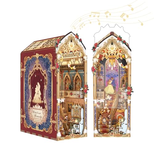 Tonecheer Beast & Beauty Book Nook Kit mit Staubabdeckung, DIY 3D Miniatur Holzhaus Puzzle mit Rotierenden Teilen, Zauberstabkompatibel, Bücherregal-Deko einzigartiges Geschenk für Erwachsene von Tonecheer