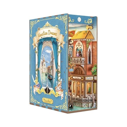 Tonecheer Book Nook Kit 3D Holzpuzzle Booknooks DIY Modellbausätze Erwachsene zum Baue Miniatur Haus Bücherregal Nook Book mit Licht lustiges Geschenke Geburtstagsgeschenk(Venetian Dreams) von Tonecheer