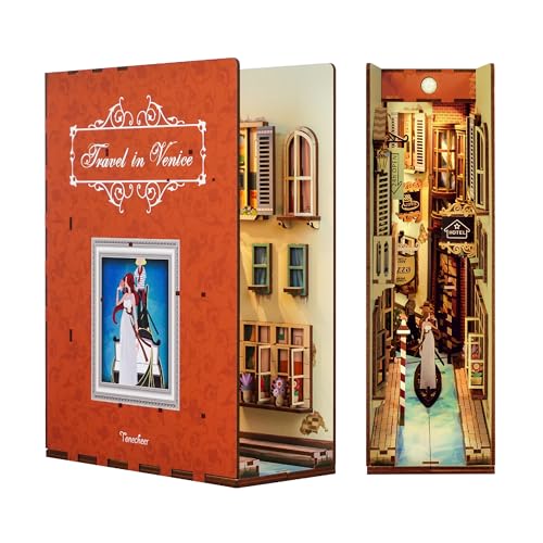 Tonecheer DIY Book Nook Kit 3D Holzpuzzle Modellbausatz für Erwachsene, Miniatur Haus Kit mit Licht Booknook Kit Bastelset Personalisierte Geschenke(Travel in Venice) von Tonecheer