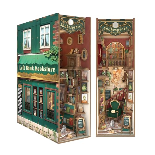 Tonecheer DIY Book Nook Kit Modellbausatz 3D Puzzle aus Holz für Erwachsene zum Baue Miniatur Haus Puppenhäuser Miniatur Haus Bastelset mit Licht Geschenke(Left Bank Bookstore) von Tonecheer