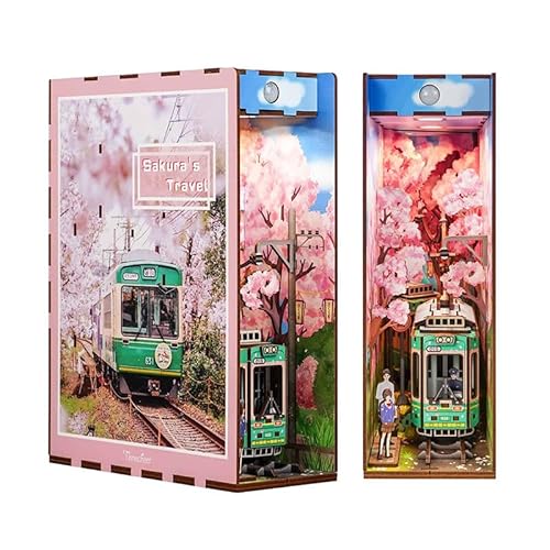 Tonecheer DIY Book Nook Kit Sakura's Travel Modellbausatz 3D-Holzpuzzle für Erwachsene zum Baue Miniatur Haus Kit Puppenhäuser Bastelset mit Licht Japan Geschenkideen für Japan Fans von Tonecheer