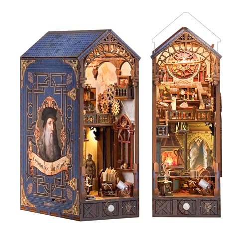 Tonecheer DIY Book Nook Kit mit Staubschutz und LED-Licht, Leonardo da Vinci 3D Holz Puzzle, bewegliche und rotierende Teile, kreative Buchstütze für Bibliothek, Geschenkideen für Erwachsene von Tonecheer