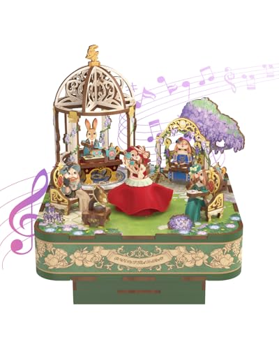 Tonecheer Music Box hölzerne 3D-Puzzle, DIY-Modell-Bausatz für Erwachsene, rotierende Musik-Box, hölzerne Puzzle für Home Decoration Geschenke für Geburtstag Weihnachten(Walzer im Garten) von Tonecheer
