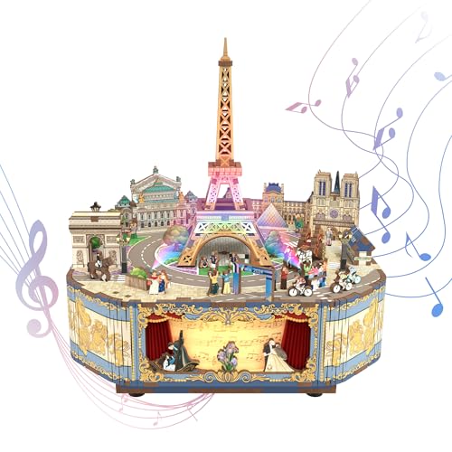 Tonecheer Spieluhr Holz 3D Puzzle, DIY Modellbausatz für Erwachsene, Drehbare Musikbox, Holzpuzzle Geschenke zur Hausdekoration Geschenk für Geburtstag Weihnachten Teenage(Romantisches Paris) von Tonecheer
