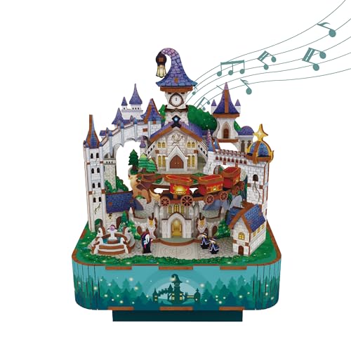 Tonecheer Spieluhr Holz 3D Puzzle, Magisches Schloss DIY Modellbausatz für Erwachsene, Drehbare Musikbox, Holzpuzzle Geschenke zur Hausdekoration Geschenk für Geburtstag Weihnachten Teenager von Tonecheer