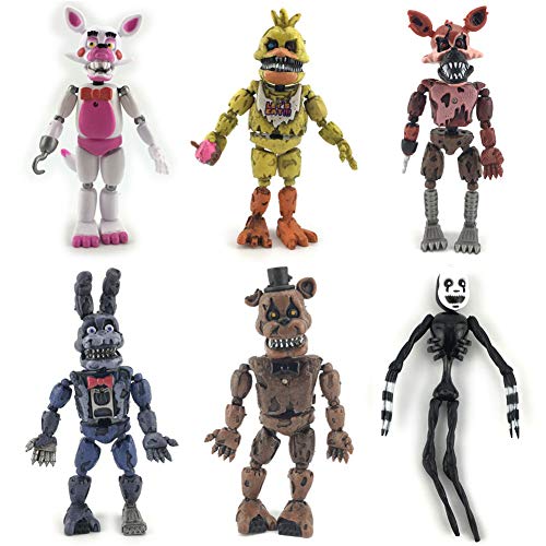 Set mit 6 Stück Five Nights Actionfiguren FNAF Nightmare Foxy Bear Chica Figuren Spielzeug Puppen für Geburtstagsgeschenke Cake Toppers, 15,2 cm von Tongyundacheng