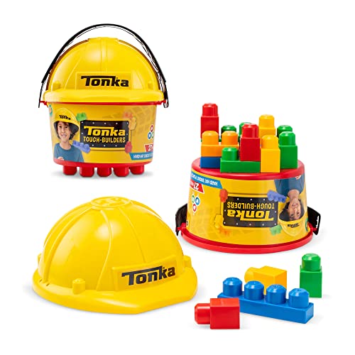 Tonka Tough Builders Helm- & Eimer-Spielset, mit 11 Werkzeugen, vorgetäuschter Bauarbeiter, Bauarbeiterkostüm, Verkleidung, kreatives DIY-Spielzeug für Kinder, Jungen und Mädchen ab 18 Monaten von Tonka