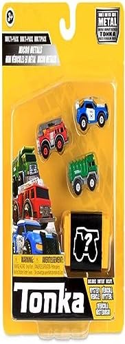 Micro Metals – Polizeiwagen, Feuerwehrauto, Müllwagen, Muldenkipper, Tonka, Geschenk Spielzeugfahrzeug für kreatives Spielen, Fahrzeug-Spielset für Jungen & Mädchen ab 3 Jahren von Basic Fun