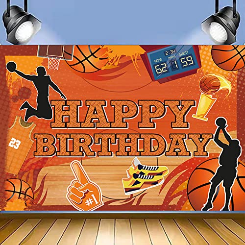 Basketball-Themen-Geburtstagsparty-Dekoration, Basketball, Happy Birthday-Hintergrund, Fotohintergrund, Banner, 150 x 90cm von Tonone