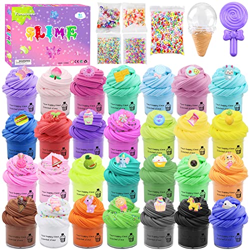Tonsooze 28 Stück Farbverlauf Fluffy Slime Set, Mini Fluffy DIY Slime Kit, Fluffy Schleim Set Kinder Party Geschenk, Geburtstag Weihnachten Geschenk für Mädchen & Jungen von Tonsooze