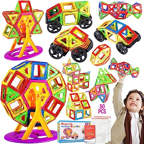 Tonsooze 50 TeileMagnetische Bausteine Magnet Magnet Spielzeug Kinder Magnetbausteine Magnetspiel für Kinder Lernspielzeug Bauklötze Kinderspielzeug ab 3 4 5 6 Jahre Mädchen Junge von Tonsooze