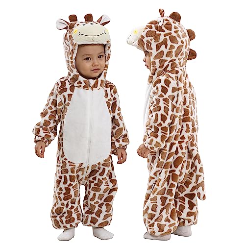 TONWHAR Dinosaurier-Kostüm für Kleinkinder, Dinosaurier, mit Kapuze, Strampler, Overall (0–3 Monate/Körpergröße: 50,8–58,4 cm, kleine Giraffe) von Tonwhar
