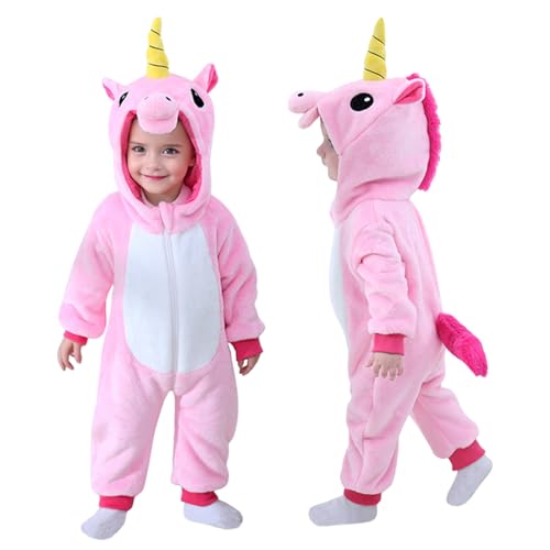 TONWHAR Einhorn-Kostüm für Kleinkinder, Halloween, Cosplay, Kinder, Tier-Outfit, Schneeanzug (1–3 Monate, rosa Einhorn) von Tonwhar