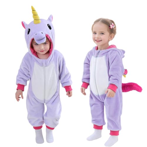 TONWHAR Halloween-Kostüm für Kleinkinder und Kleinkinder, Tier-Outfit, Schneeanzug (1–3 Monate, violettes Einhorn) von Tonwhar